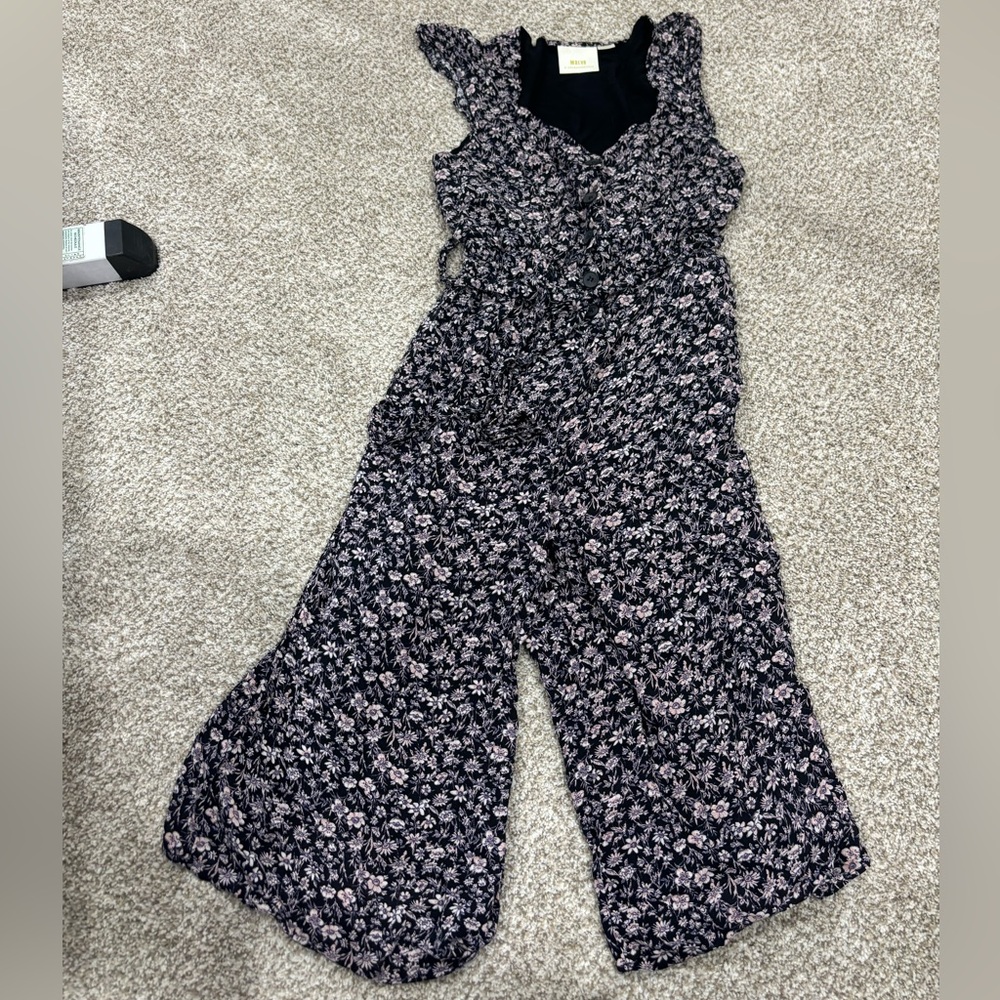 Maeve Black Floral Jumpsuit with Pink Accents